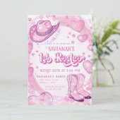 Cowgirl Pink 1. Rodeo Erster Geburtstag Einladung (Stehend Vorderseite)