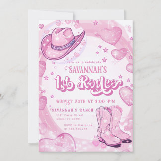 Cowgirl Pink 1. Rodeo Erster Geburtstag Einladung
