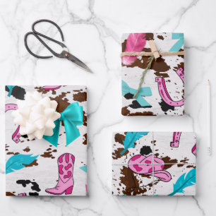 Cowgirl Pink & Aquamarin Coquette Wrapping Paper Geschenkpapier Set