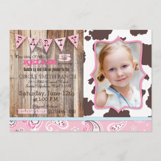 Cowgirl Pink Bandanna Western Thema Geburtstag Einladung