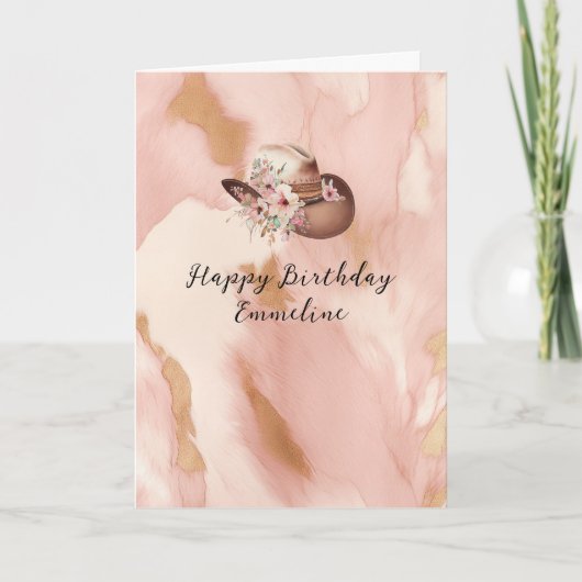 Cowgirl Pink Cream Brown Cowhide Hat & Boots Karte (Vorderseite)