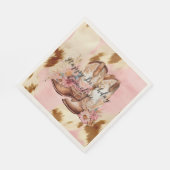 Cowgirl Pink Cream Brown Cowhide Hat & Boots Serviette (Ecke)