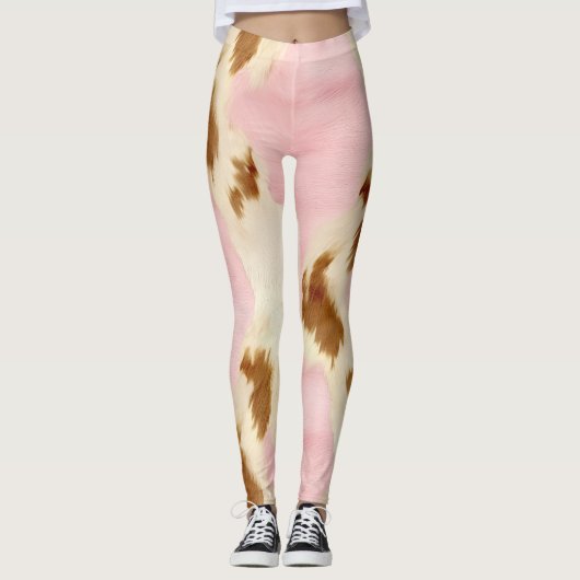 Cowgirl Pink Cream Brown Cowhide Leggings (Vorderseite)