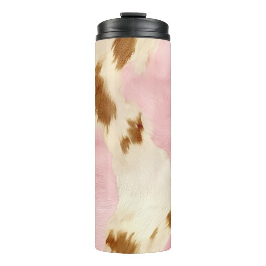 Cowgirl Pink Cream Brown Cowhide Thermosbecher (Vorderseite)