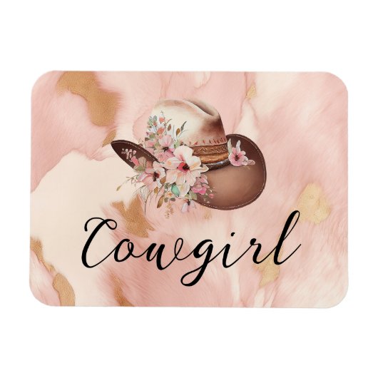 Cowgirl Pink Cream Brown Gold Cowhide Magnet (Horizontal)
