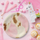 Cowgirl Pink Creme Brown Cowhide Gold Monogramm Pappteller (Party)