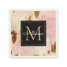 Cowgirl Pink Creme Brown Cowhide Gold Monogramm