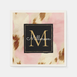 Cowgirl Pink Creme Brown Cowhide Gold Monogramm Serviette