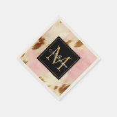 Cowgirl Pink Creme Brown Cowhide Gold Monogramm Serviette (Ecke)