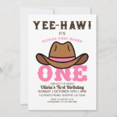 Cowgirl Pink First Rodeo Erster Geburtstag Einladung (Vorderseite)