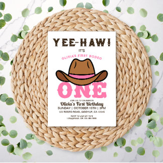 Cowgirl Pink First Rodeo Erster Geburtstag Einladung