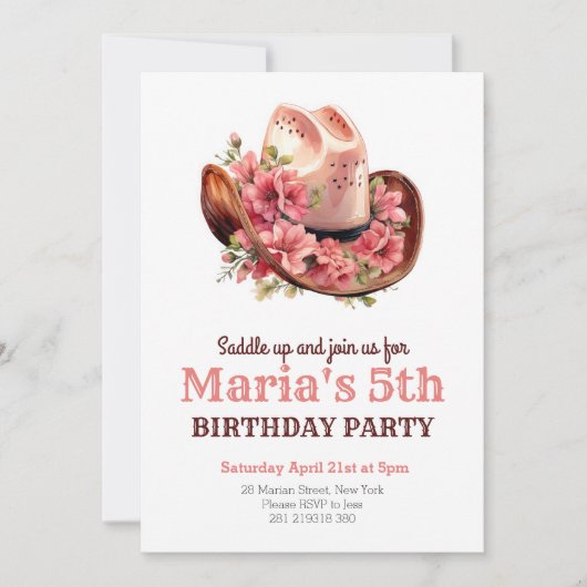 Cowgirl Pink Hat Rodeo Western Geburtstag Einladung (Vorderseite)
