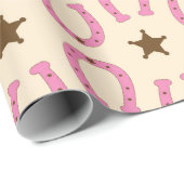Cowgirl Pink Horseshoe Sheriff Star Country Texas Geschenkpapier (Rolleneckpunkt)