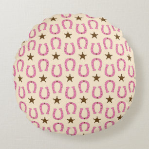 Cowgirl Pink Horseshoe Sheriff Star Country Texas Rundes Kissen