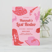 Cowgirl Pink Last Rodeo Bachelorette Einladung (Stehend Vorderseite)