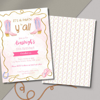 Cowgirl Pink Stiefel Western Geburtstagsparty Einladung