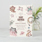 Cowgirl Pink Western Rodeo Kinderdusche Einladung (Stehend Vorderseite)