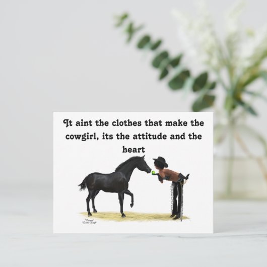 Cowgirl Pinup mit Pferdekarten Postkarte (Stehend Vorderseite)