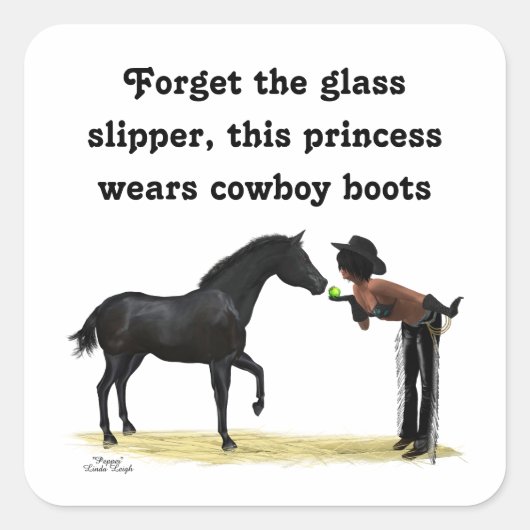 Cowgirl Pinup mit Pferdeklebern Quadratischer Aufkleber (Vorderseite)