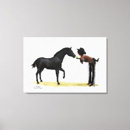 Cowgirl Pinup mit Pferdeschlitten Leinwand drucken