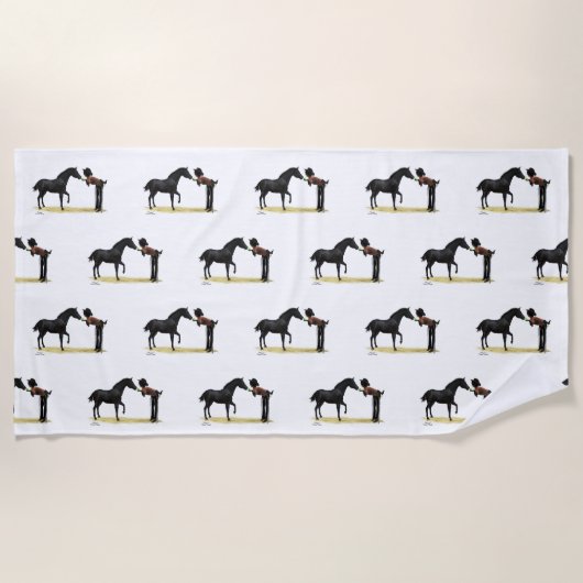 Cowgirl Pinup mit Pferdeschlittenmuster Strandtuch (Vorderseite)