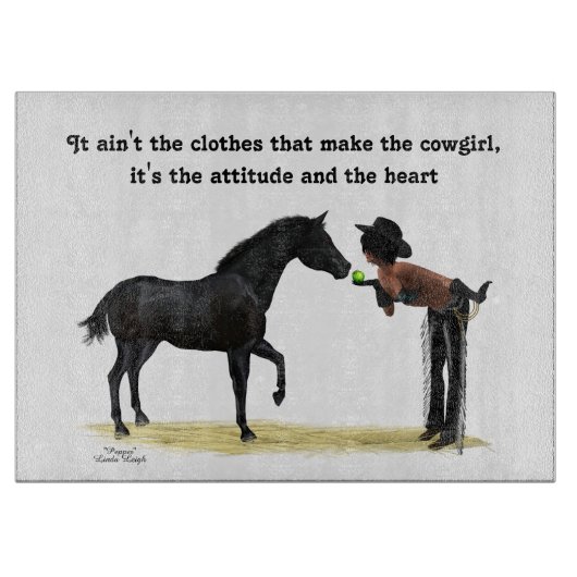 Cowgirl Pinup mit Pferdeschneider Schneidebrett (Vorderseite)