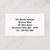 Cowgirl Pinup mit Visitenkarten für Pferde Visitenkarte (Rückseite)