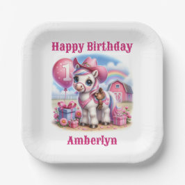 Cowgirl Pony 1-jähriger Geburtstag Pappteller