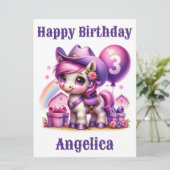 Cowgirl Pony 3-jährige Geburtstagkarte (Stehend Vorderseite)