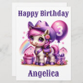 Cowgirl Pony 3-jährige Geburtstagkarte (Vorne/Hinten)