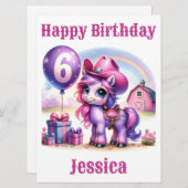 Cowgirl Pony 6-jährige Geburtstagskarte (Vorne/Hinten)