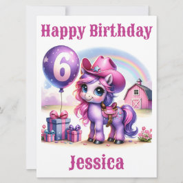 Cowgirl Pony 6-jährige Geburtstagskarte