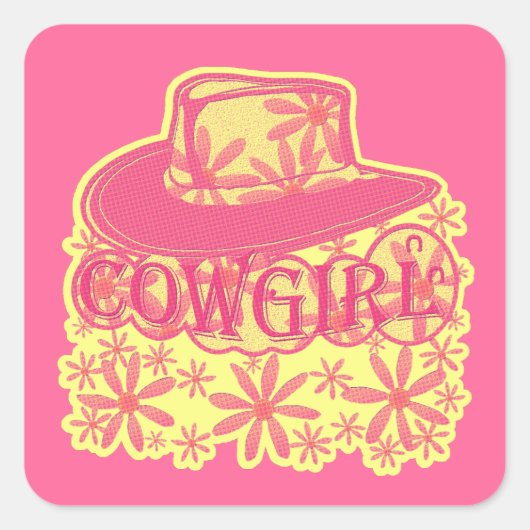 Cowgirl! Quadratischer Aufkleber (Vorderseite)