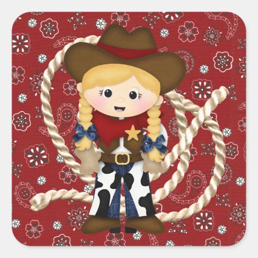 Cowgirl Quadratischer Aufkleber (Vorderseite)
