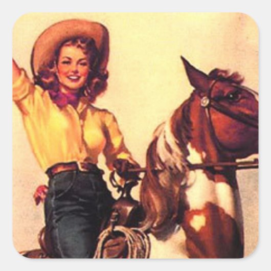 Cowgirl Quadratischer Aufkleber (Vorderseite)