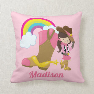 Cowgirl Rainbow Hübsch Pink Monogram Kids Room Kissen