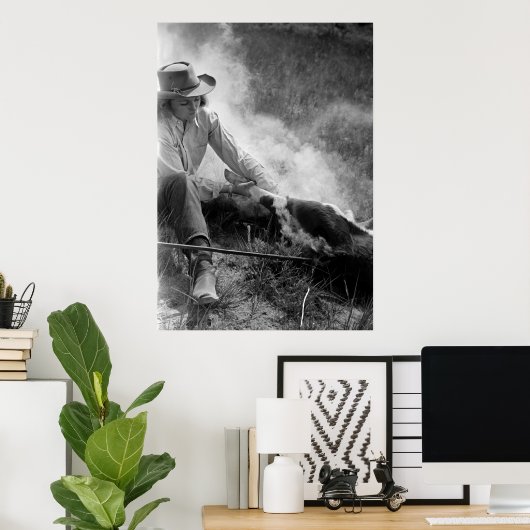 Cowgirl Rassling a Calf, 30er Poster (Heimbüro)