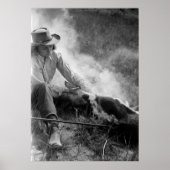Cowgirl Rassling a Calf, 30er Poster (Vorne)