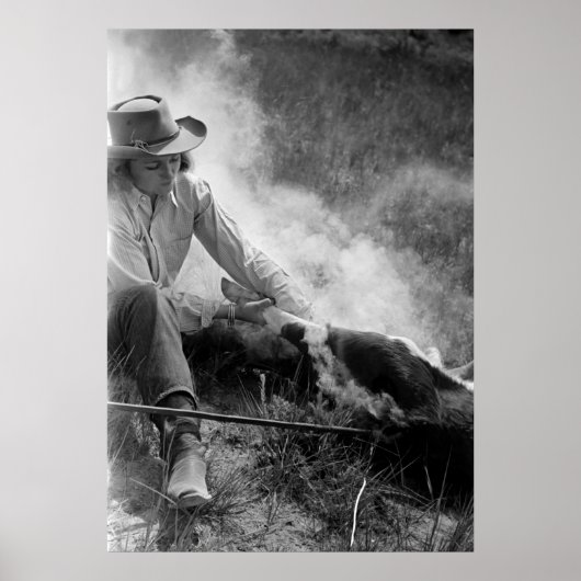 Cowgirl Rassling a Calf, 30er Poster (Vorne)