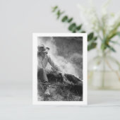 Cowgirl Rassling a Calf, 30er Postkarte (Stehend Vorderseite)