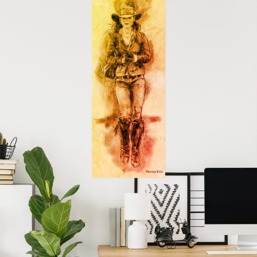 Cowgirl realistisch Zeichnend Jeans Hat Boots Poster (Heimbüro)