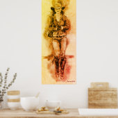 Cowgirl realistisch Zeichnend Jeans Hat Boots Poster (Küche)