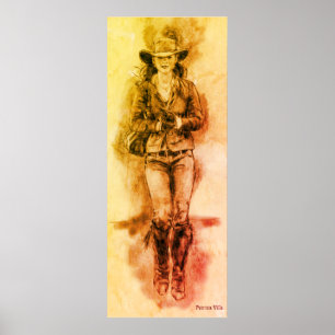 Cowgirl realistisch Zeichnend Jeans Hat Boots Poster