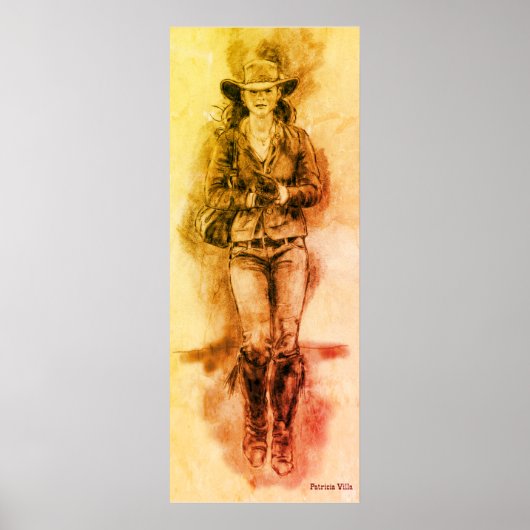Cowgirl realistisch Zeichnend Jeans Hat Boots Poster (Vorne)