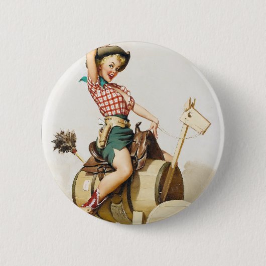 Cowgirl Reit Pin Up Button (Vorderseite)