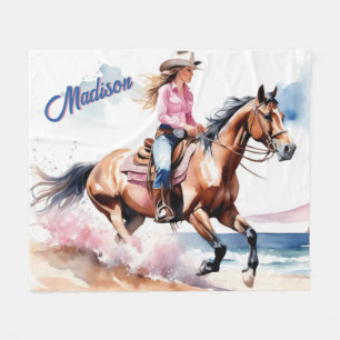 Cowgirl-Reiten am Strand am Ozean Custom Fleecedecke