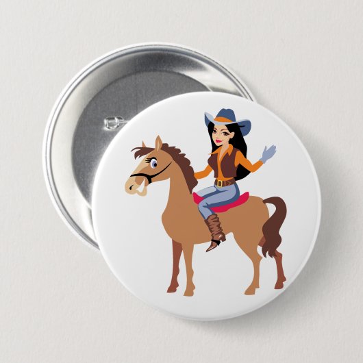 Cowgirl reiten auf einem Pferdeknopf Button (Vorne & Hinten)