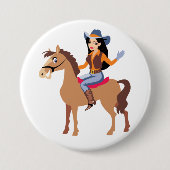 Cowgirl reiten auf einem Pferdeknopf Button (Vorderseite)