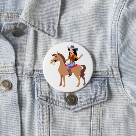Cowgirl reiten auf einem Pferdeknopf Button (Beispiel)