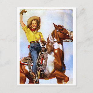 Cowgirl Reiter Pin Up Postkarte
